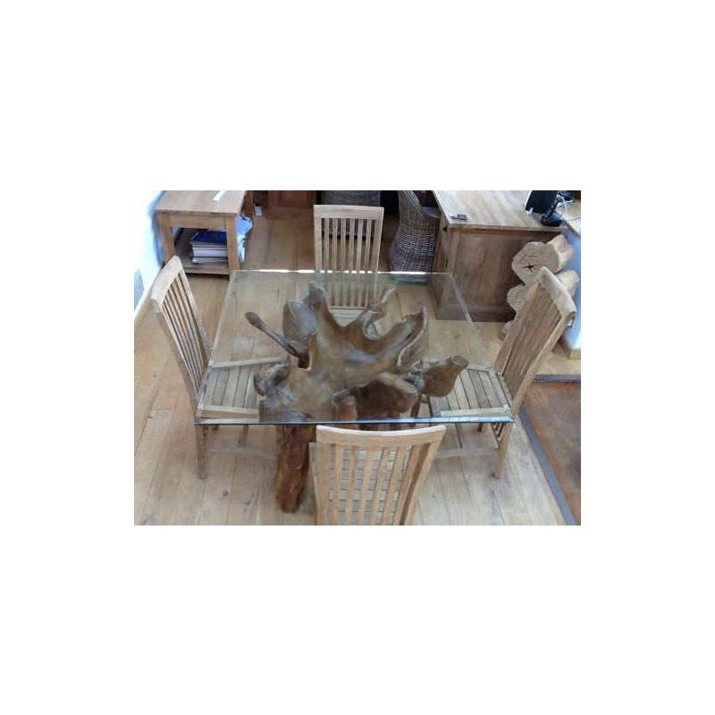 1.2m Reclaimed Teak Root Square Dining Table with 4 Santos Chairs